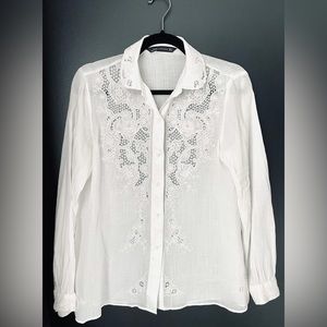 Zara crochet details button down white shirt size S
